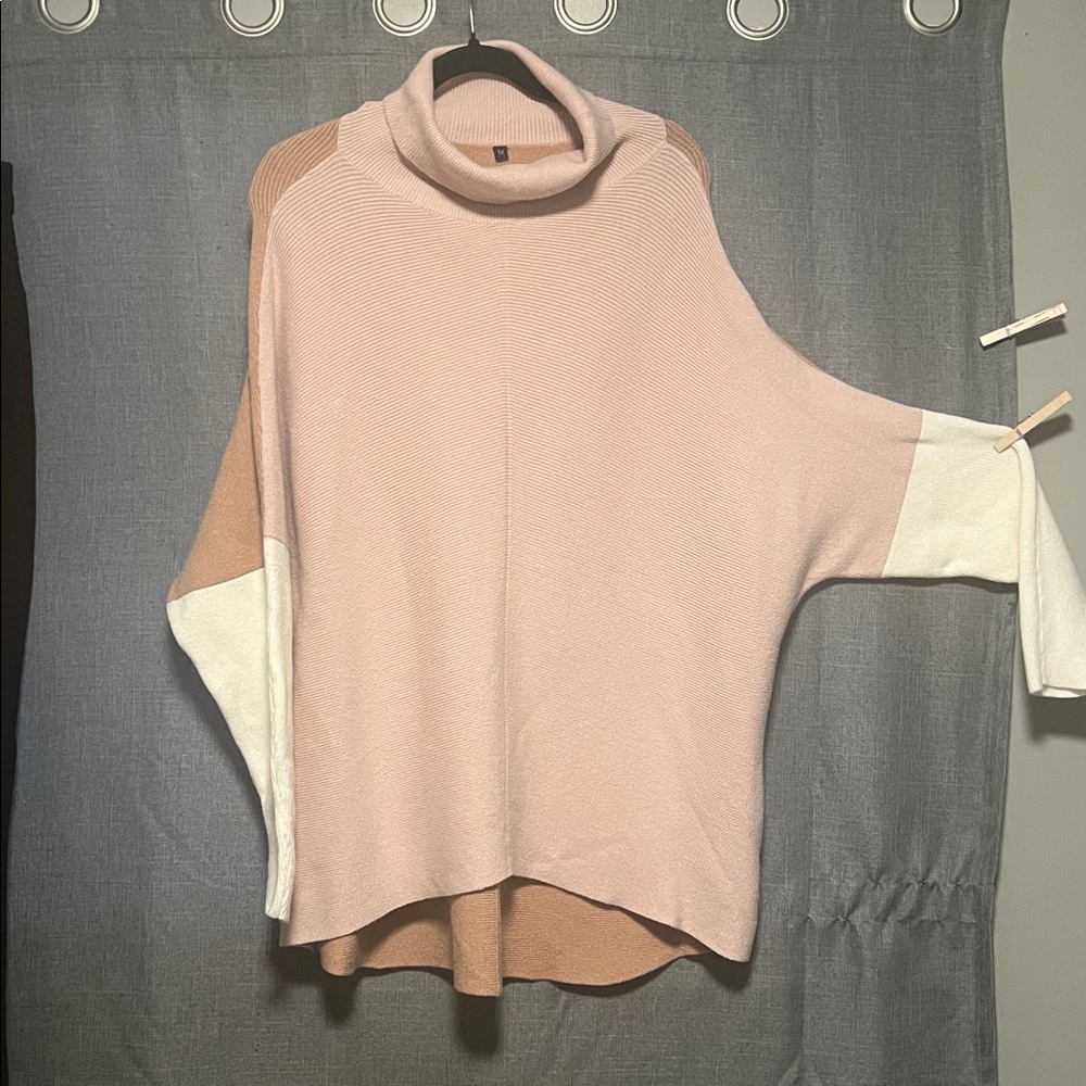 Colorblock Turtleneck Hi-Lo Sweater